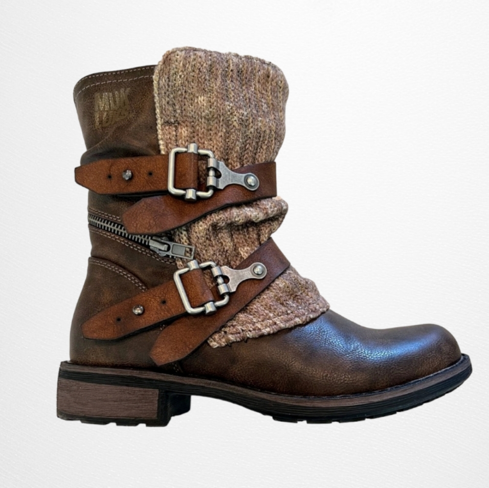 EUC - MUK LUKS Brown/Tan Size 7 Moto Boots